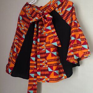 Shenbolen Geometric Print Tie-Neck Blouse